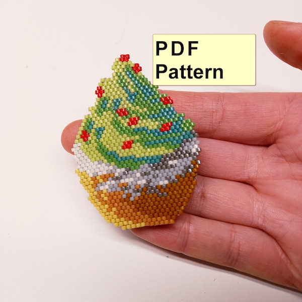 Patron PDF pour muffins de Noël, schéma PDF brick stitch pour boucles d'oreilles, schéma pour porte-clés, bijoux à faire soi-même, bijoux pour filles,