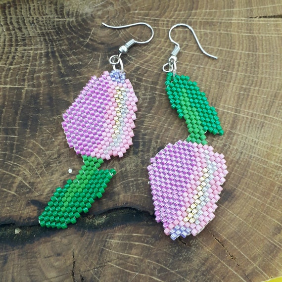 Tulip Pdf Pattern Flower Earrings Brick Stitch Pdf Schema Etsy