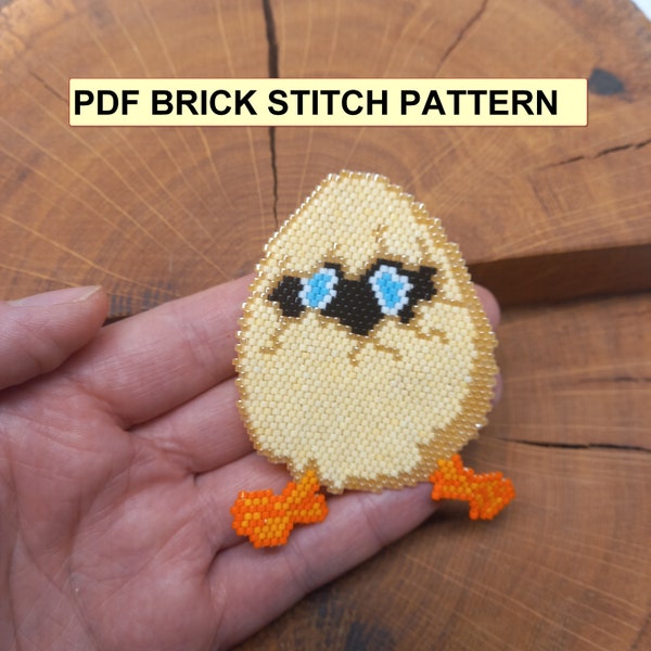 Chicken in egg PDF beading pattern, Easter bird, brick stitch PDF schema, schema for key ring/brooch/earrings, do it yourself