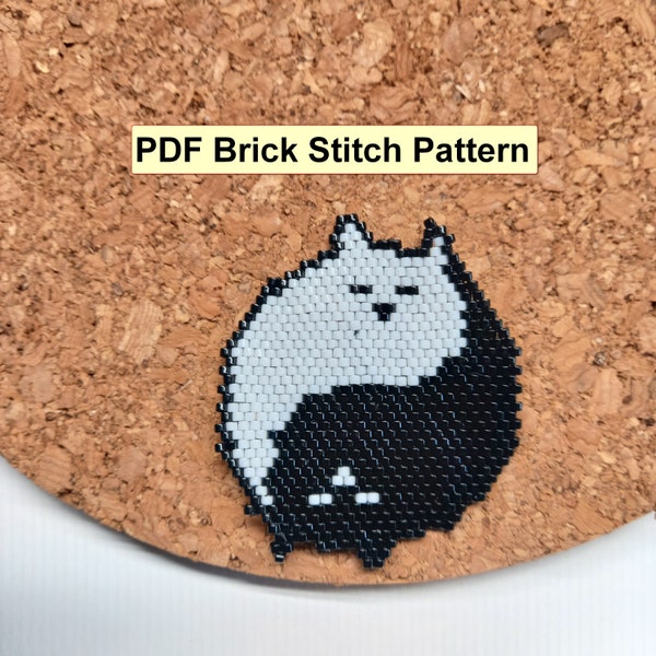 Yin Yang Cats PDF pattern, animal PDF schema for earrings,  brick stitch, do it yourself jewellery, jewellery for women girls, farm animal