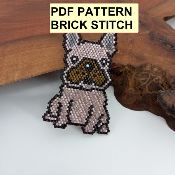 French Bulldog PDF pattern, Frenchie brick stitch PDF schema for earrings, schema for key ring, do it yourself jewellery,