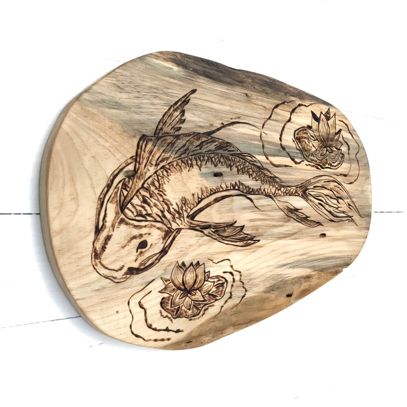 Koi Fish Wall Decor Art Wood Burned Rustic Hanging