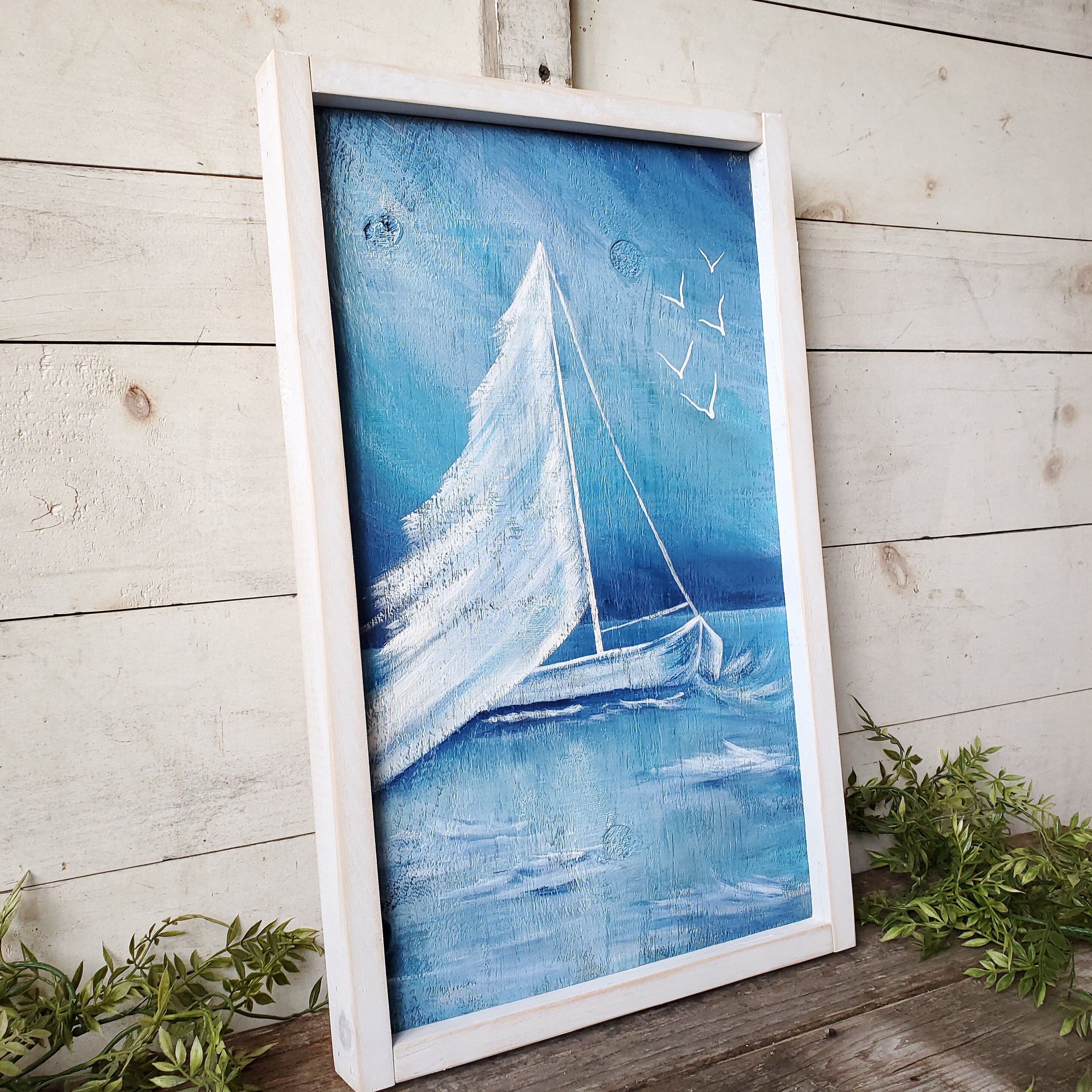Nautical Art Painting on Wood Sailboat Decor Etsy