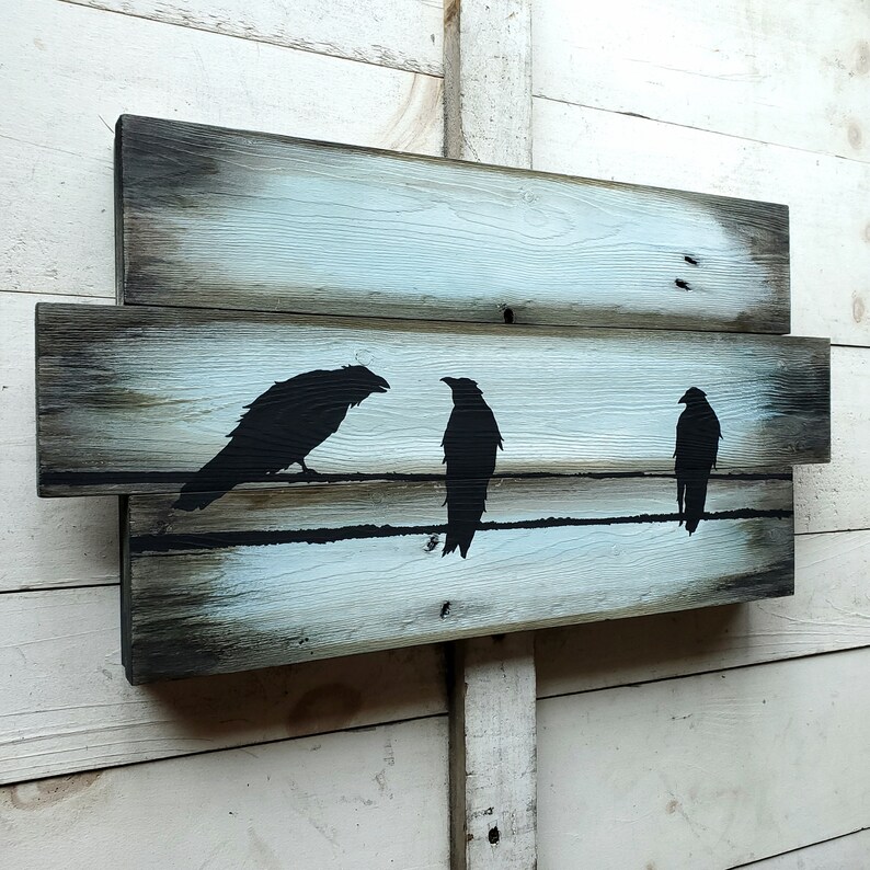 CROW Wood Wall Art Crow Decor reclaimed Wood Art Bird Art | Etsy