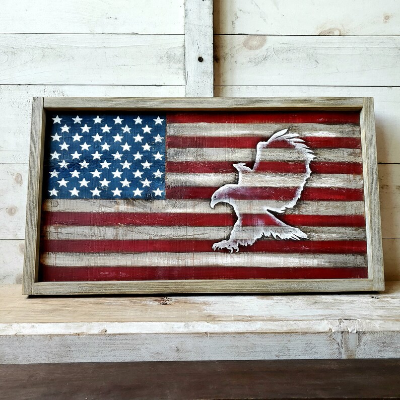 Rustic American Flag Decor Reclaimed Wood Wall Art Patriotic Etsy