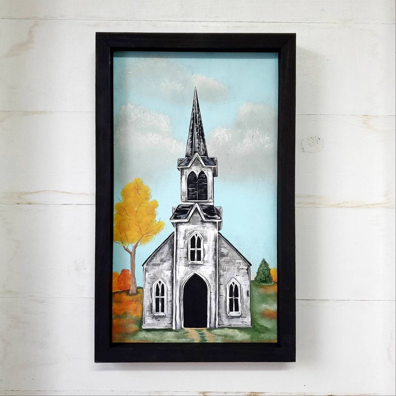 Church Wood Wall Art Church Painting On Wood Rustic Wall Etsy