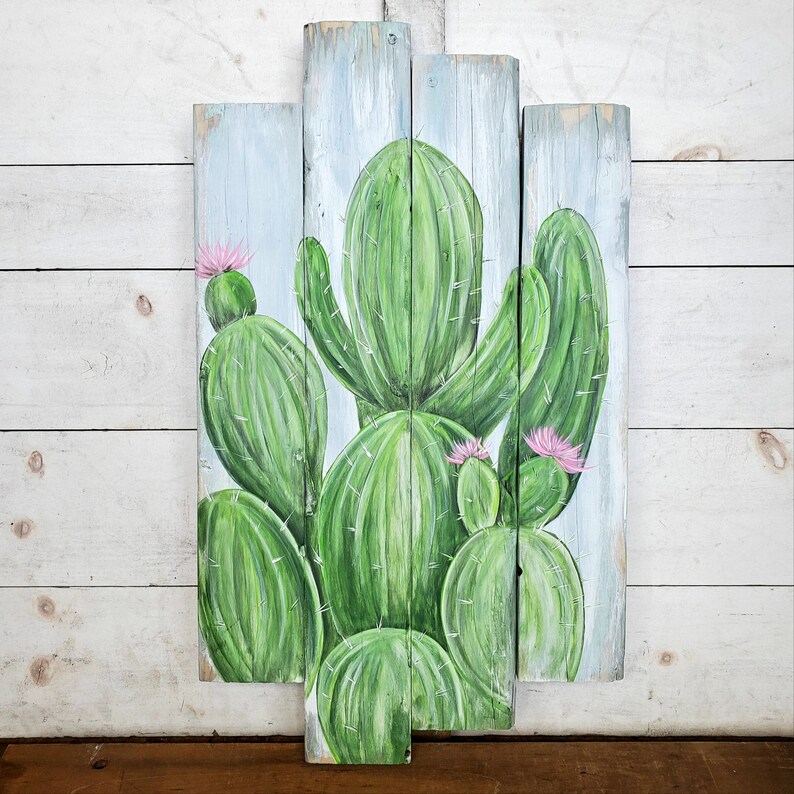 CACTUS WALL ART Cactus Wall Decor Reclaimed Wood Wall Art Etsy