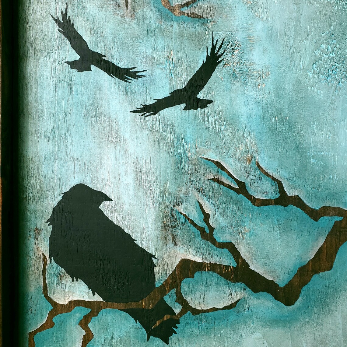 Vintage style crow painting reclaimed wood wall art rustic Etsy
