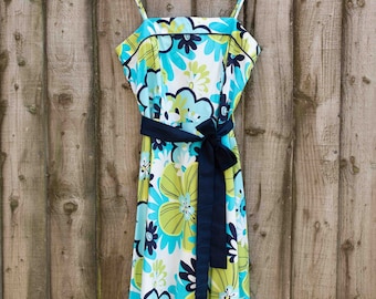 70's floral sleeveless A-line midi dress