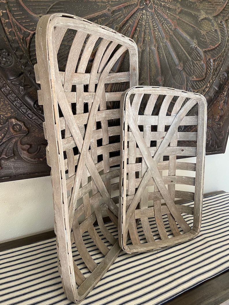 Set of 2 Gray Tobacco Basket Farmhouse Decor Shabby Chic Wall Etsy