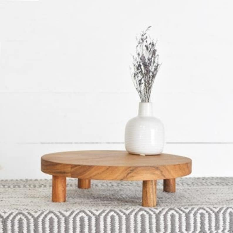 Round Riser Tray Plant Stand Candle Stand Primitive Decor Farmhouse Decor Centerpiece Wood Cake Stand Wood Riser Tray Round Tray