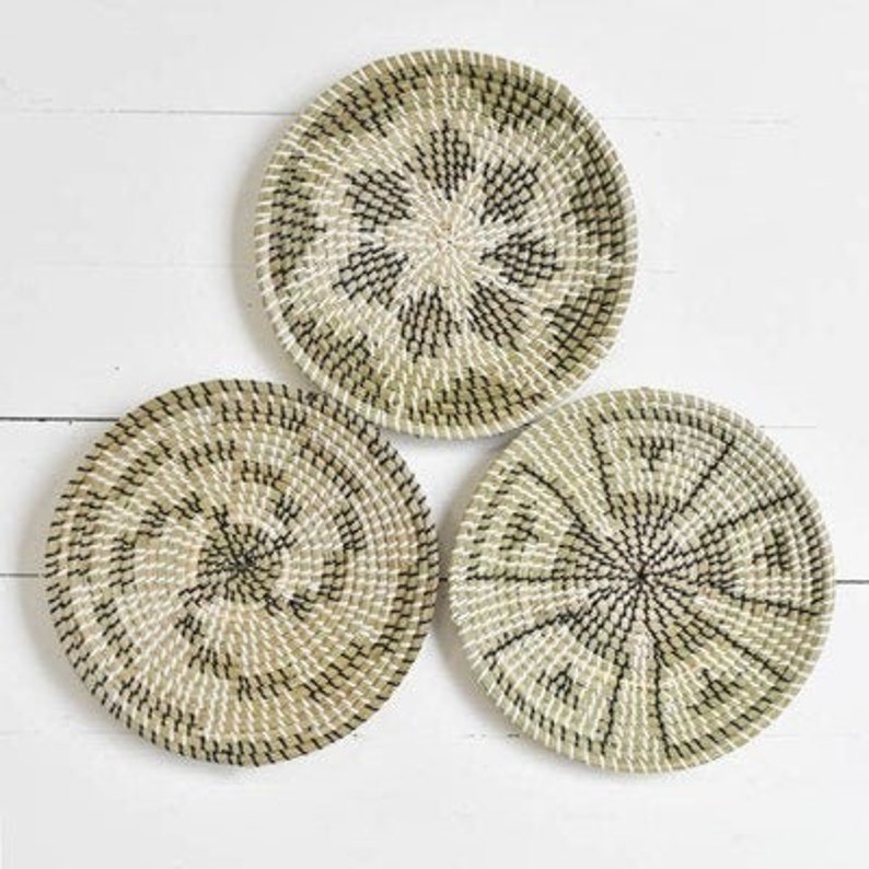 Set of 3 Boho Seagrass Wall Basket Round Seagrass Wall Art Etsy