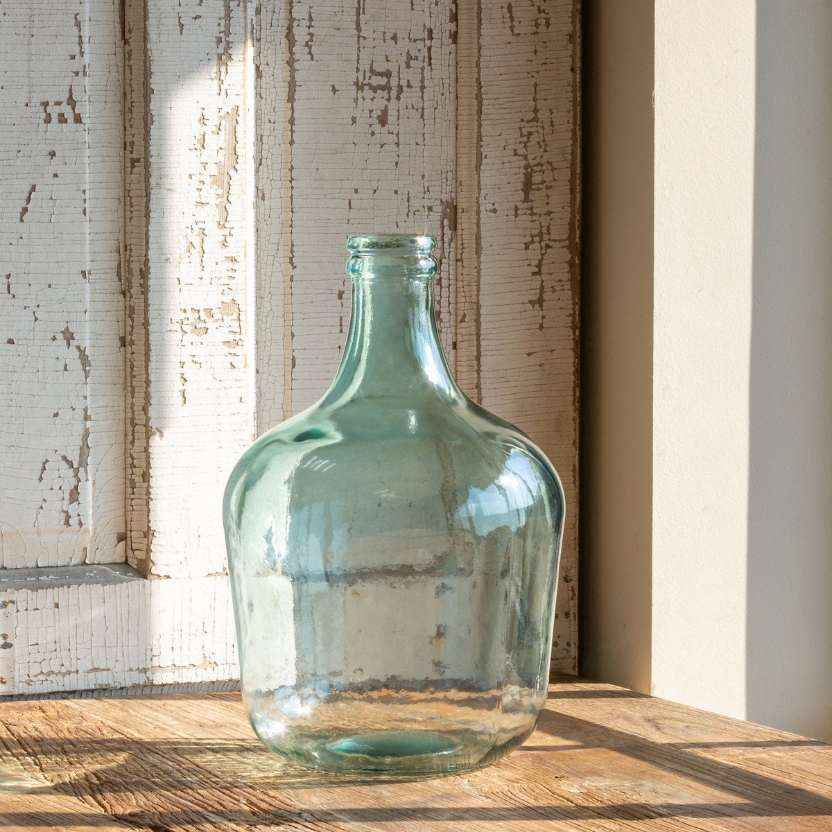 Large Blue Glass Cellar Bottle Glass Bottle Decor Tall Tapered Glass Jug  Centerpiece Glass Vase