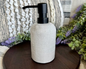 White Ceramic Soap Dispenser with Matte Black Pump, Modern Farmhouse Bathroom Decor, Kitchen Soap Dispenser