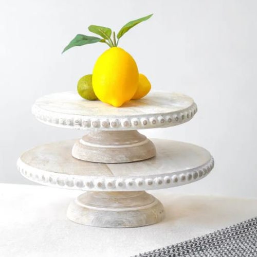 Whitewash Round Beaded Riser Tray Plant Stand Candle Stand Etsy