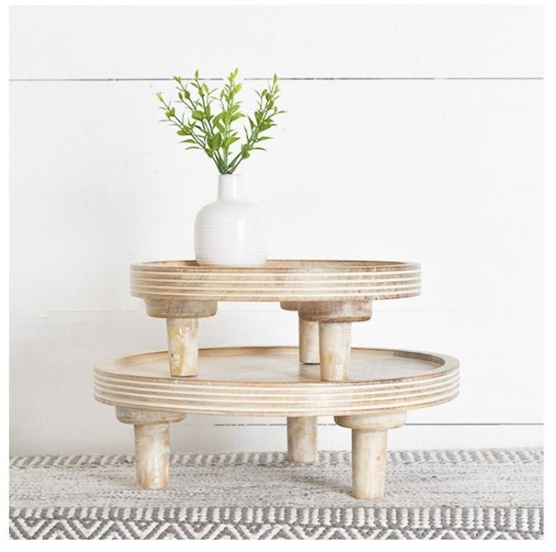 Whitewash Round Riser Tray Plant Stand Candle Stand Primitive | Etsy