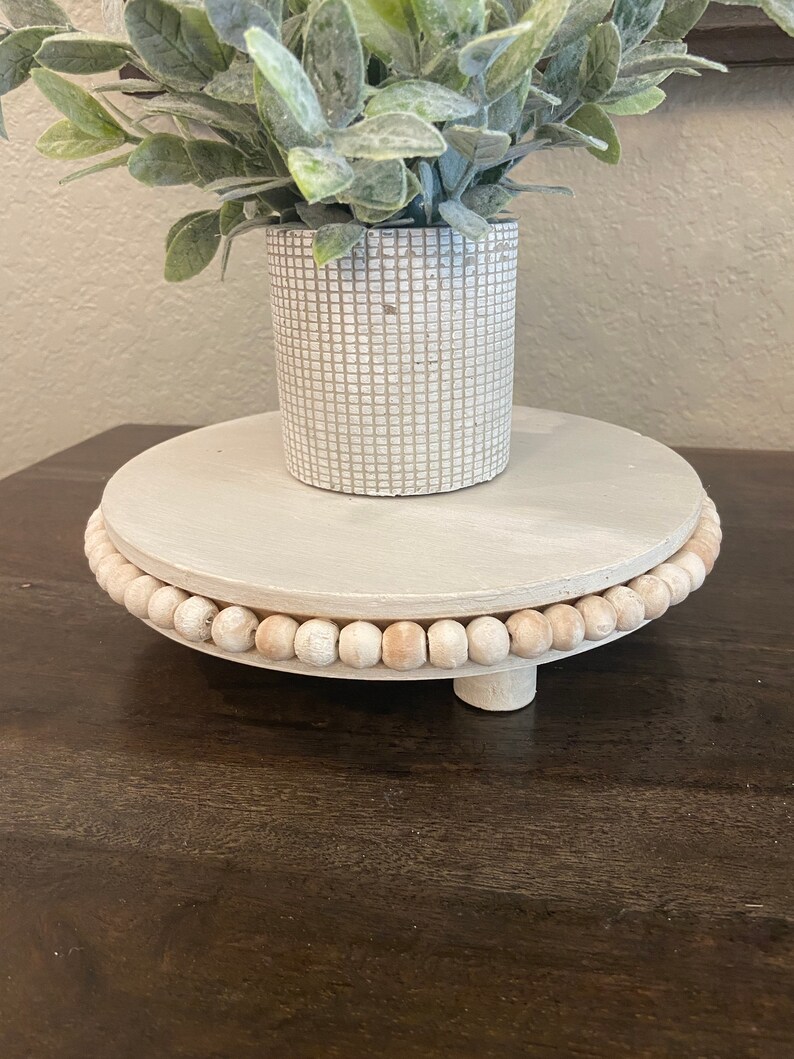 Round Whitewash Beaded Riser Tray Plant Stand Candle Stand Etsy