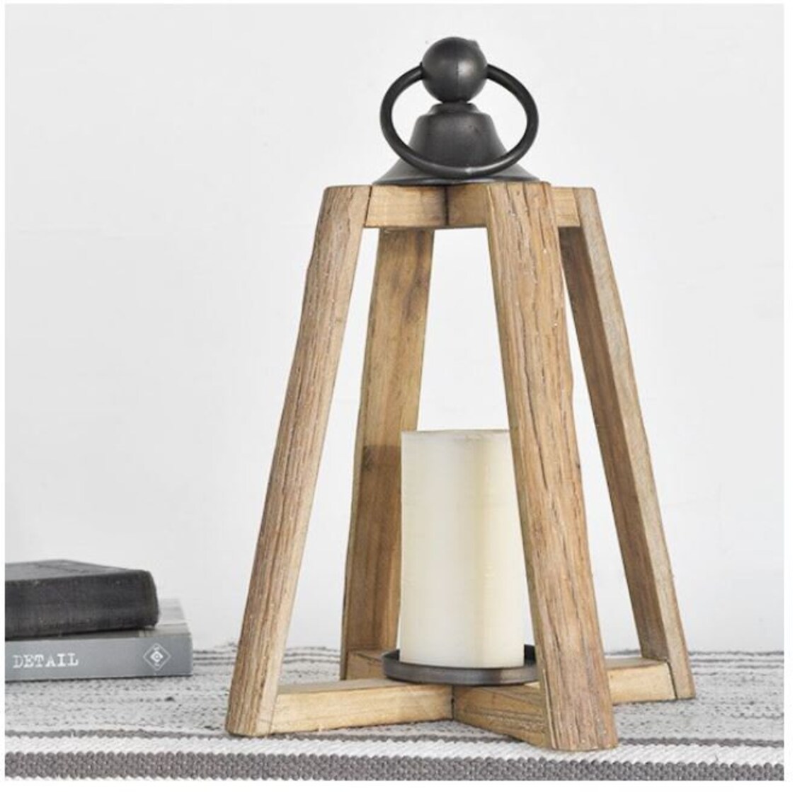 Farmhouse Style Wood and Metal Open Lantern Hanging Lantern Etsy