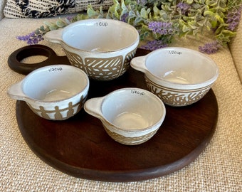 Set of 4 Neutral Pattern Ceramic Measuring Cups, Modern Farmhouse Kitchen Decor, Housewarming Gift, Gifts for Mom