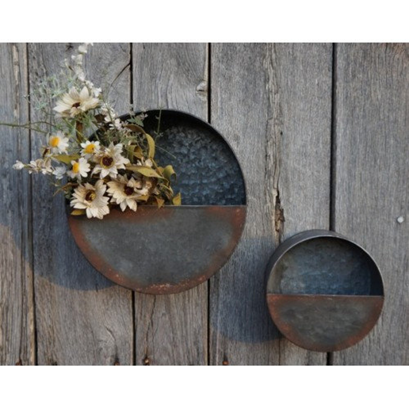 Farmhouse Style Galvanized Metal Round Wall Planter Container | Etsy