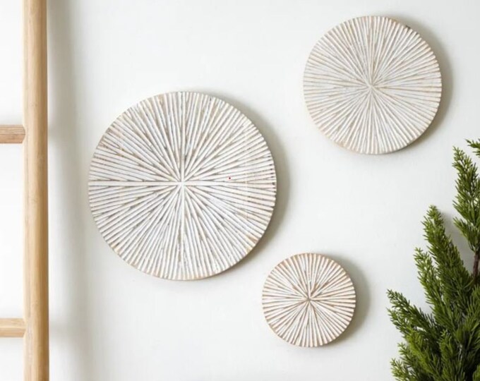 Set of 3 Round Wood Wall Decor Farmhouse Wall Decor Carved Etsy