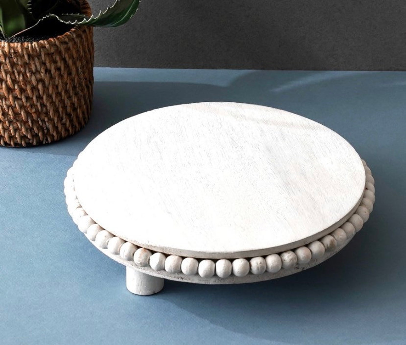 Round Whitewash Beaded Riser Tray Plant Stand Candle Stand Etsy