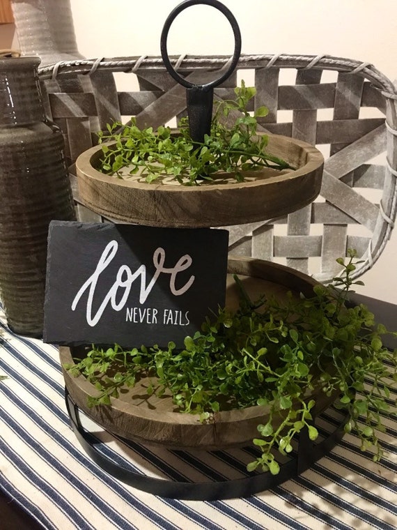 2 Tier Wood Metal Tray Rustic Farmhouse Decor Tiered Tray Etsy