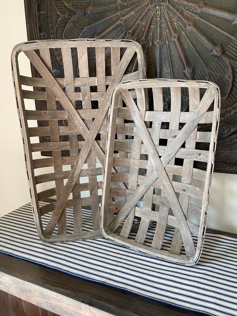 Set of 2 Gray Tobacco Basket Farmhouse Decor Shabby Chic Wall Etsy