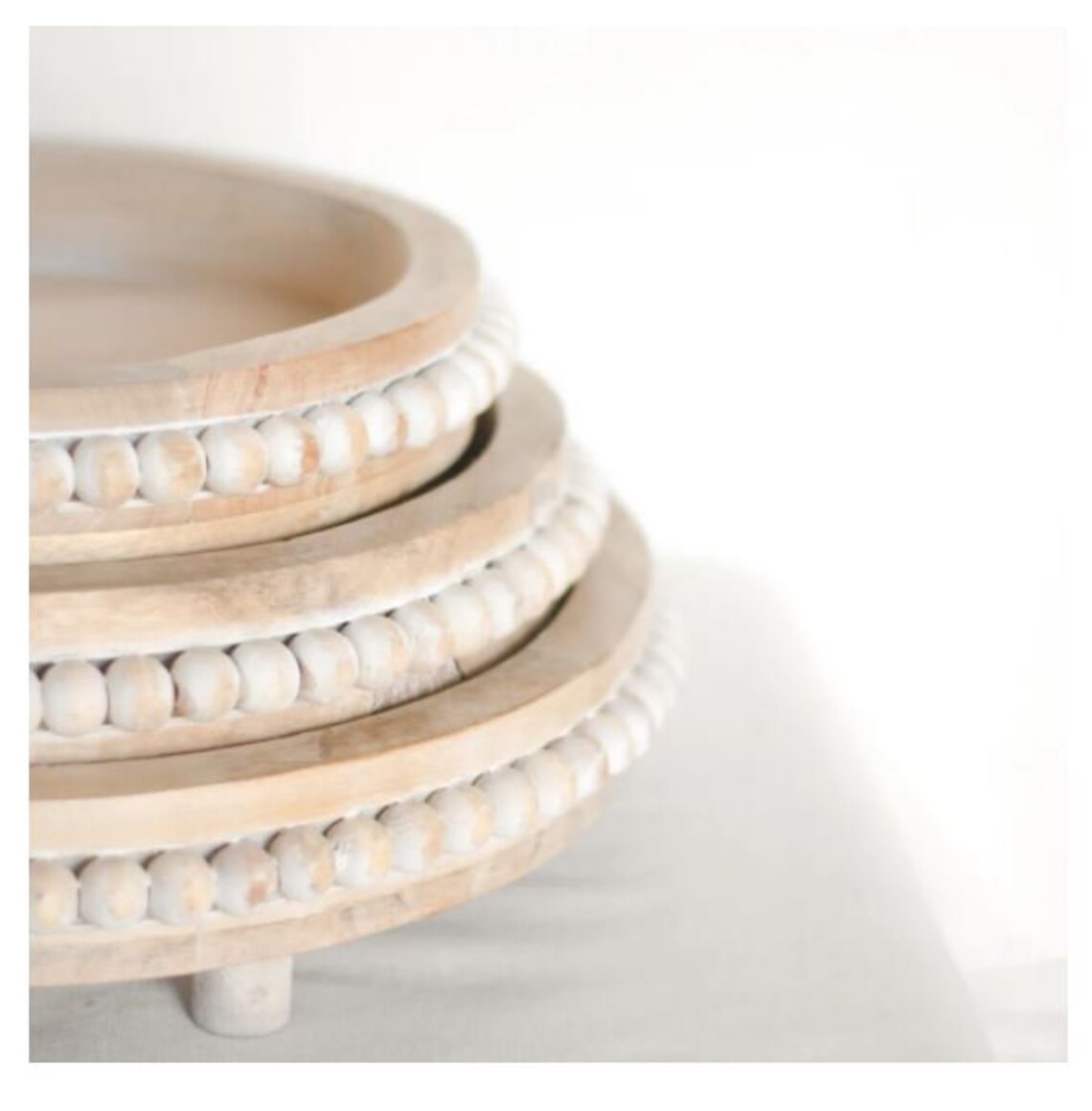 Whitewash Round Wood Beaded Tray Farmhouse Style Home Decor Etsy