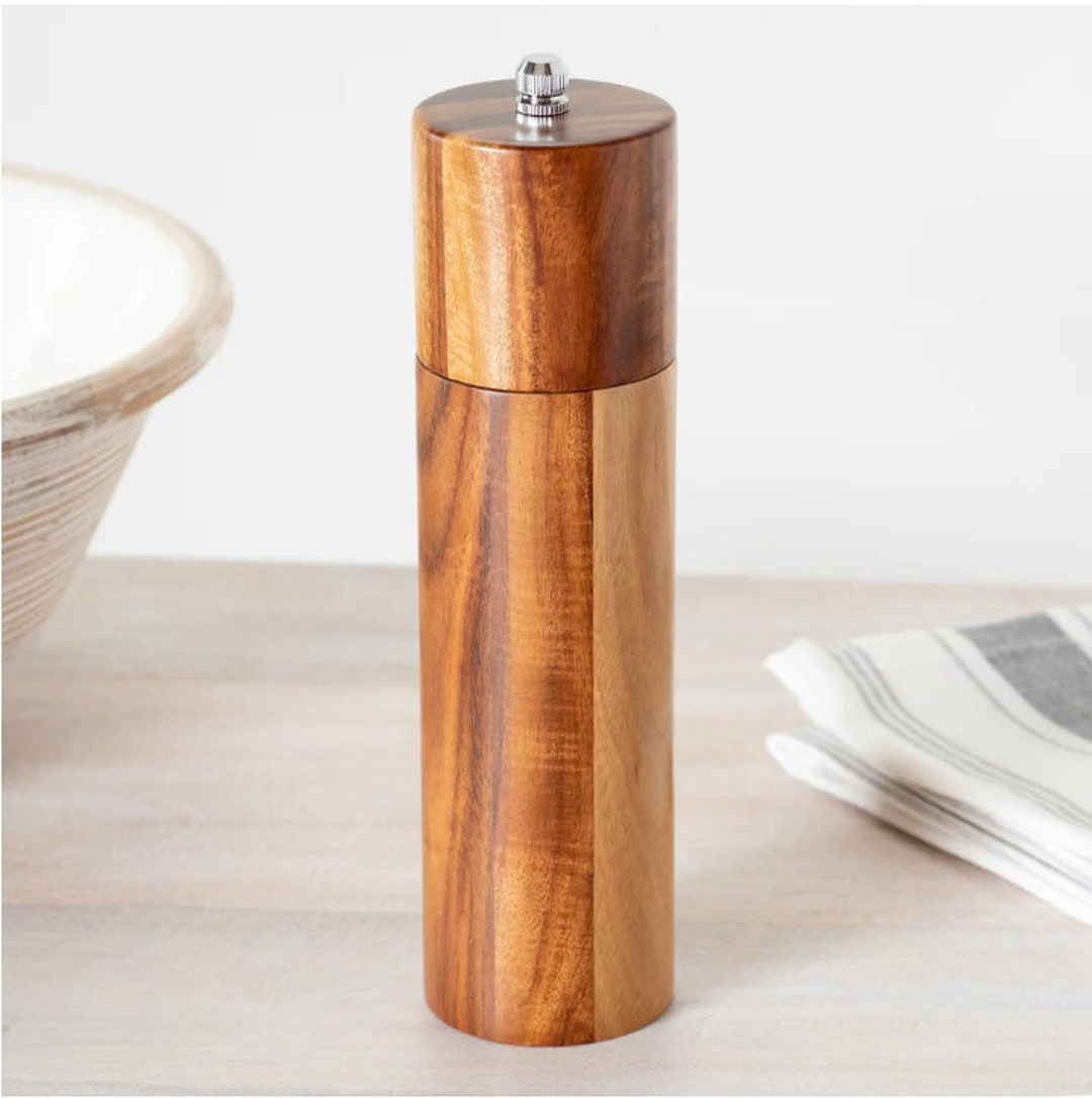 Modern Pepper Mill, Acacia Wood Farmhouse Pepper Container, Pepper