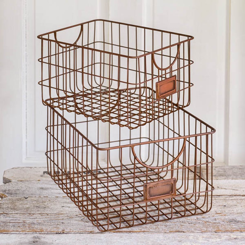 towel basket bathroom—Set of 2 Copper Finish Wire Baskets Office Organization Home image 1