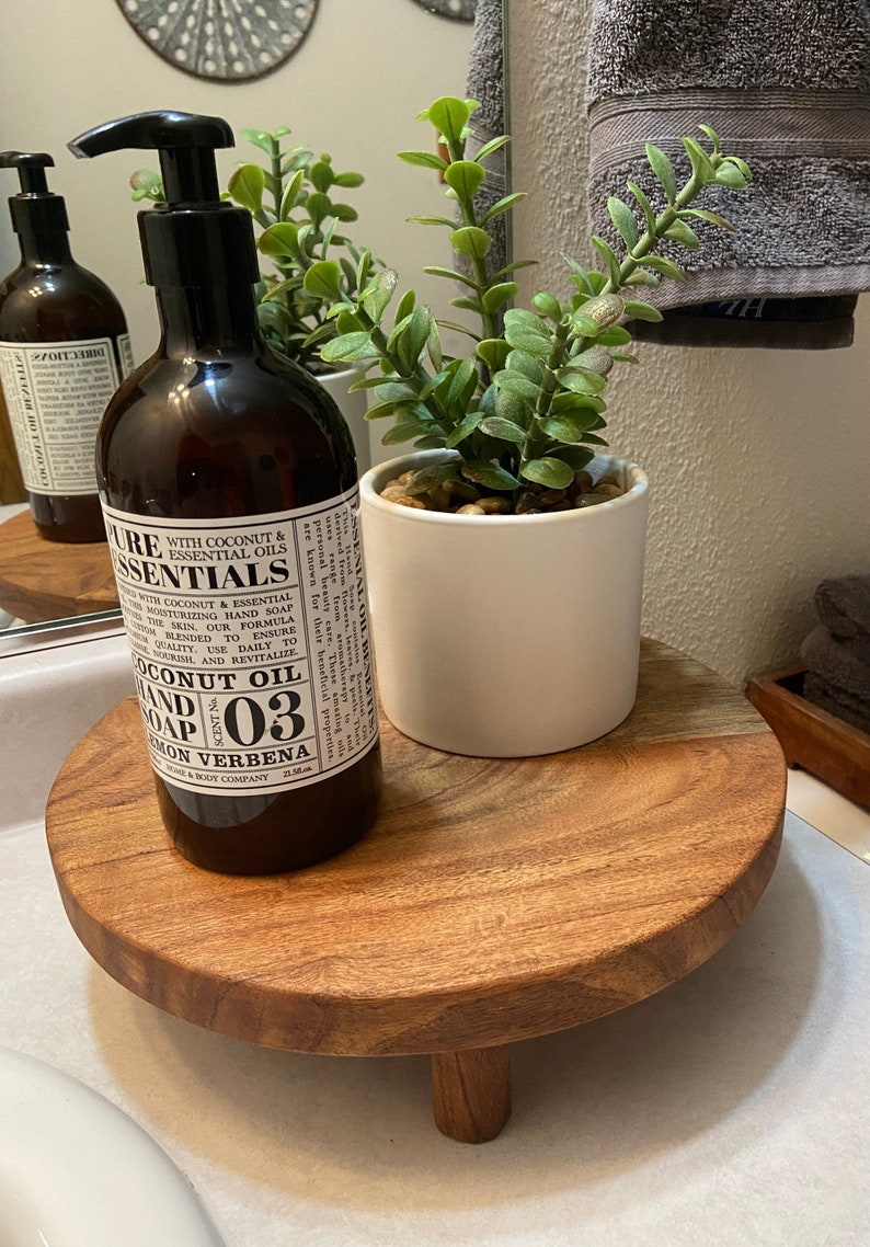 Round Riser Tray Plant Stand Candle Stand Primitive Decor Farmhouse Decor Centerpiece Wood Cake Stand Wood Riser Tray Round Tray