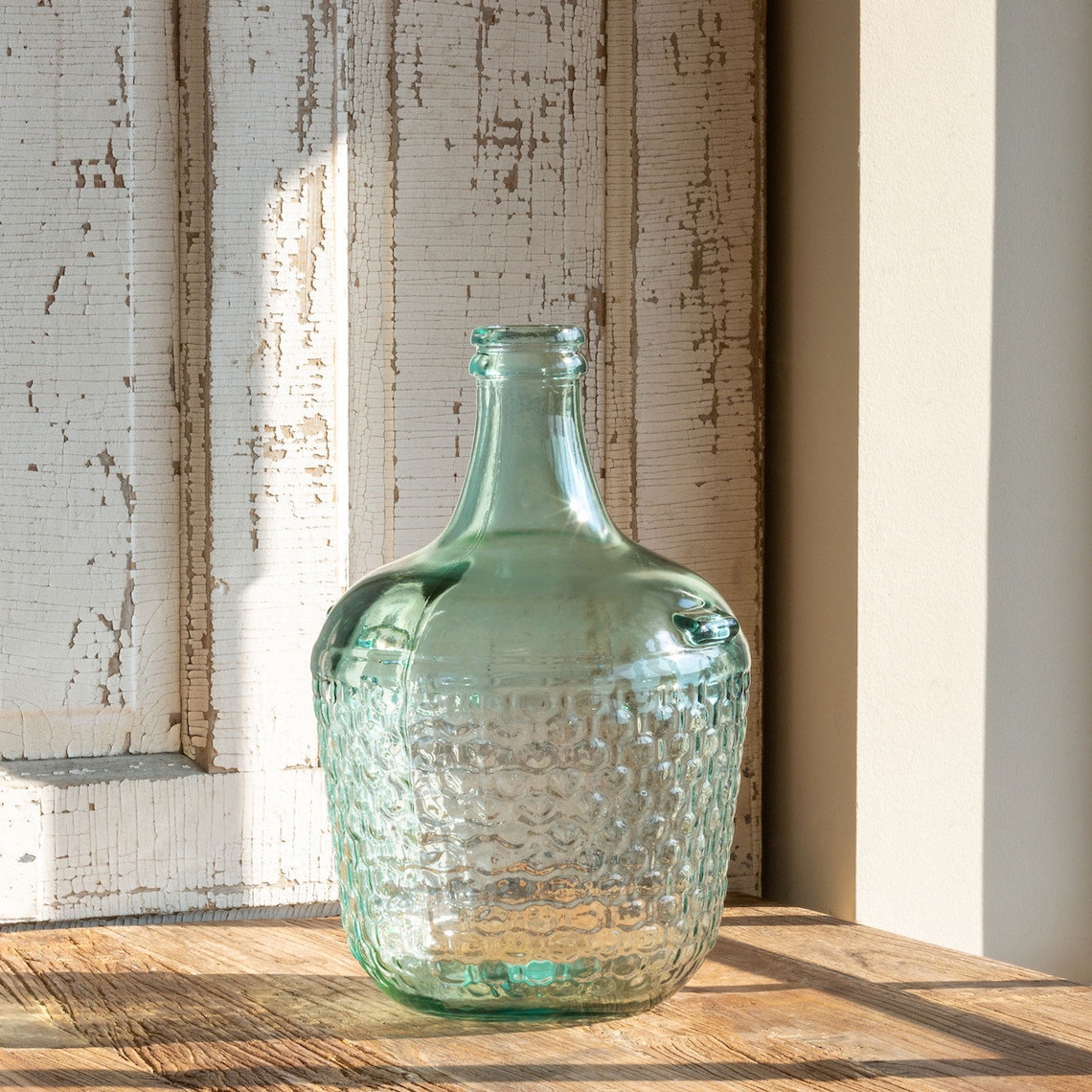 Large Blue Glass Cellar Bottle Glass Bottle Decor Tall Tapered Etsy