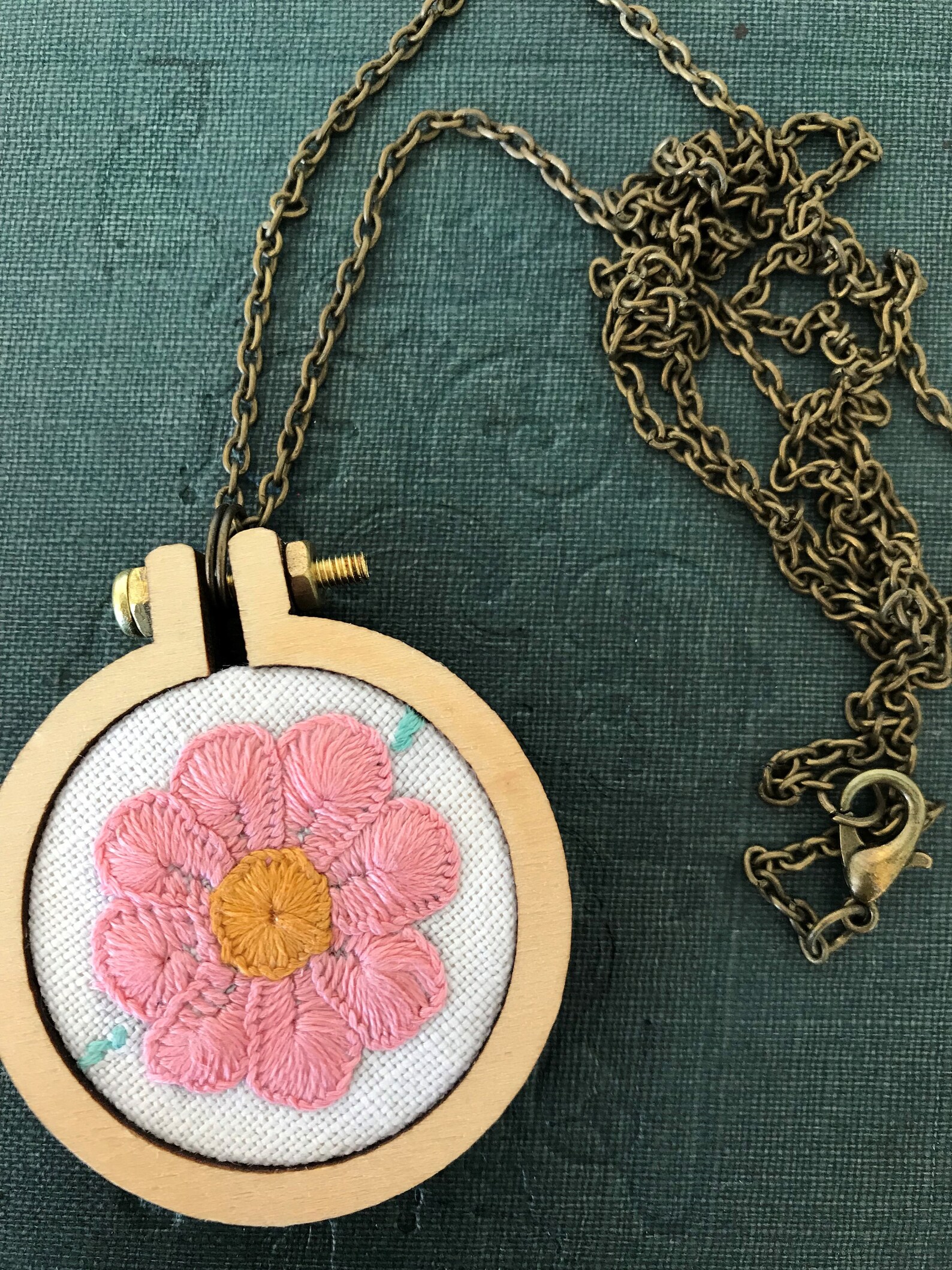 Embroidery Necklace Pendant Hoop Tiny Wooden Frame Jewelry Etsy