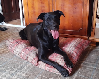 Large Heavy Duty Dog Bed with Durable Red Tartan Cover - Perfect for Chewers - Indestructible Land Shark Puppy Cushion