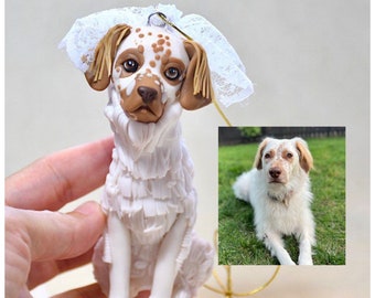 Wedding cake topper with dog Pet ornament made from photo