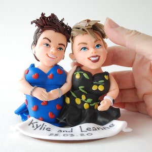 Lesbian wedding cake topper Custom figurines from photo image 1