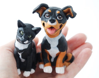 Wedding cake topper with dog and cat Rottweiler ornament Custom cat figurine