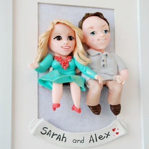 One year anniversary gifts for boyfriend Custom portrait dolls framed Cartoon sculpture image 4