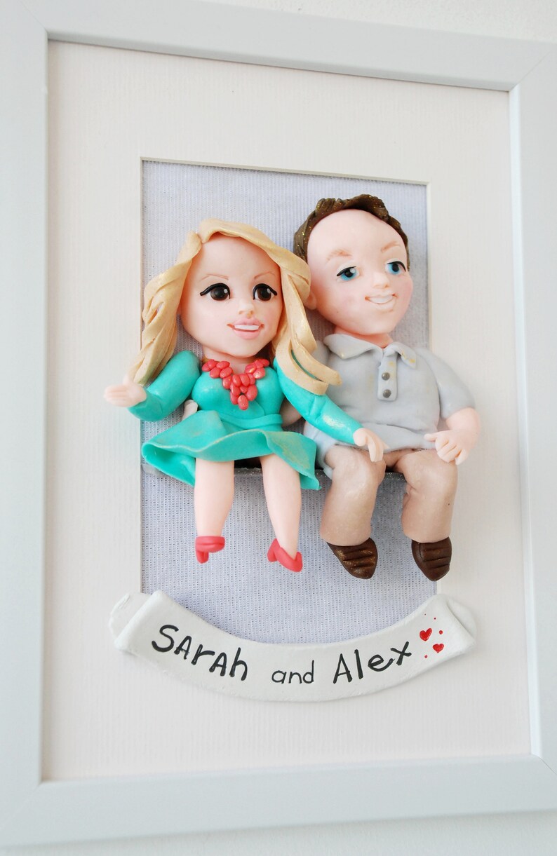 One year anniversary gifts for boyfriend Custom portrait dolls framed Cartoon sculpture image 4