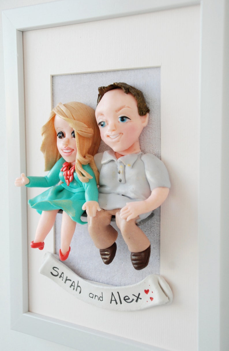 One year anniversary gifts for boyfriend Custom portrait dolls framed Cartoon sculpture image 5