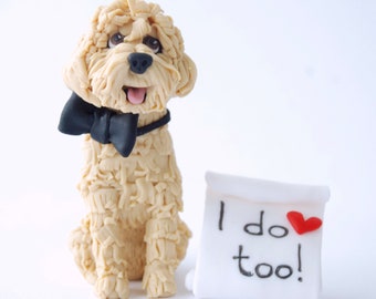 Wedding cake topper with dog Golden doodle  Puppy cake topper