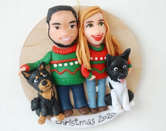 First Christmas ornament married Portrait ornament of family with dogs