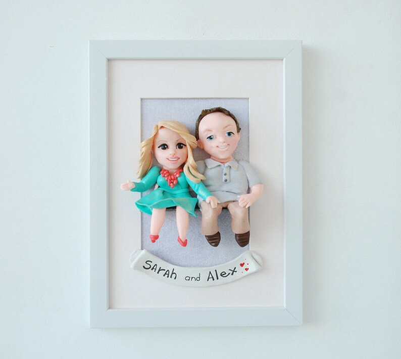 One year anniversary gifts for boyfriend Custom portrait dolls framed Cartoon sculpture image 3