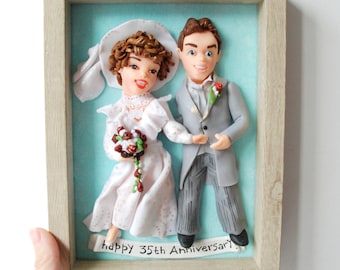 35th wedding anniversary gift Custom family sculpture from wedding day photo to 3D portrait