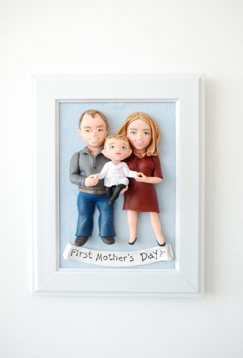 Custom family sculpture One year wedding anniversary for wife Frame 6*8 inches