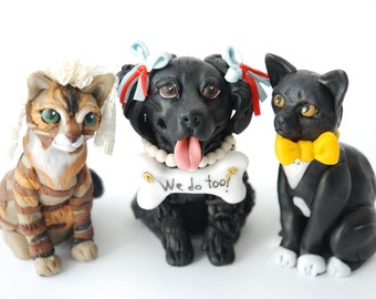 Cat and dog wedding cake topper Custom handmade pet portrait from your photos