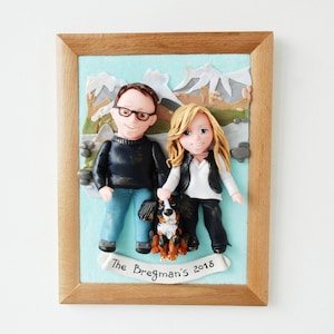 One year wedding anniversary for wife Custom artwork from photo Family sculpture with dog