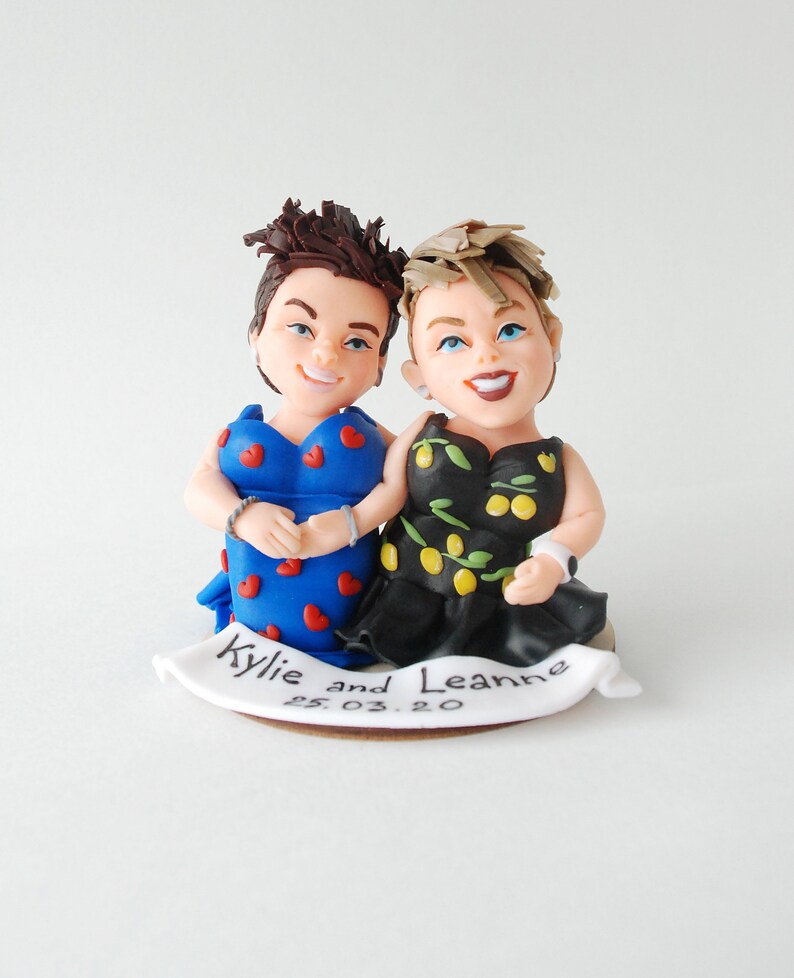 Lesbian wedding cake topper Custom figurines from photo image 4