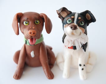 2 dog cake topper Custom dog wedding cake topper Puppy cake toppers